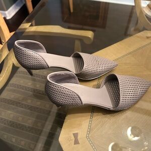 Italian made Vince Camuto d’Orsay silver Aurelian kitten heels.  2” heel.